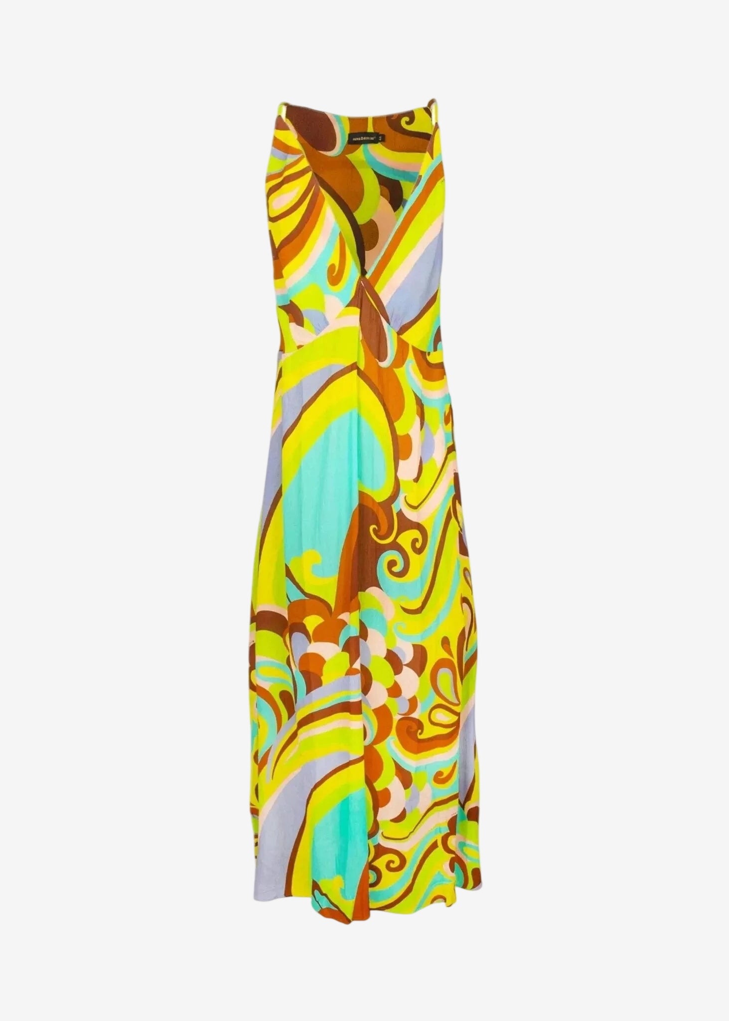 Abito lungo Miss Bikini con spalline sottili e fantasia colorata astratta su fondo in viscosa.