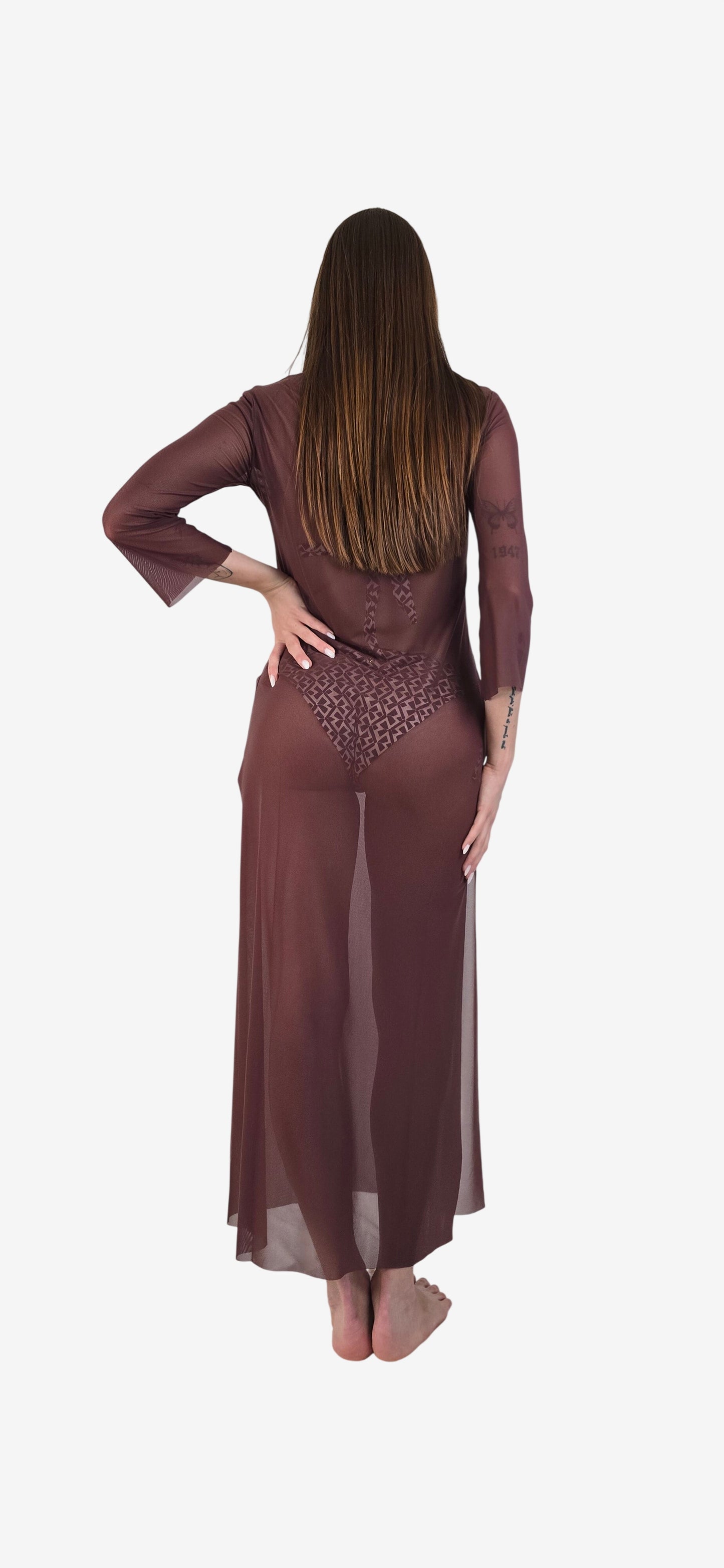 Abito Lungo Tulle Trasparente Moro con Spacco