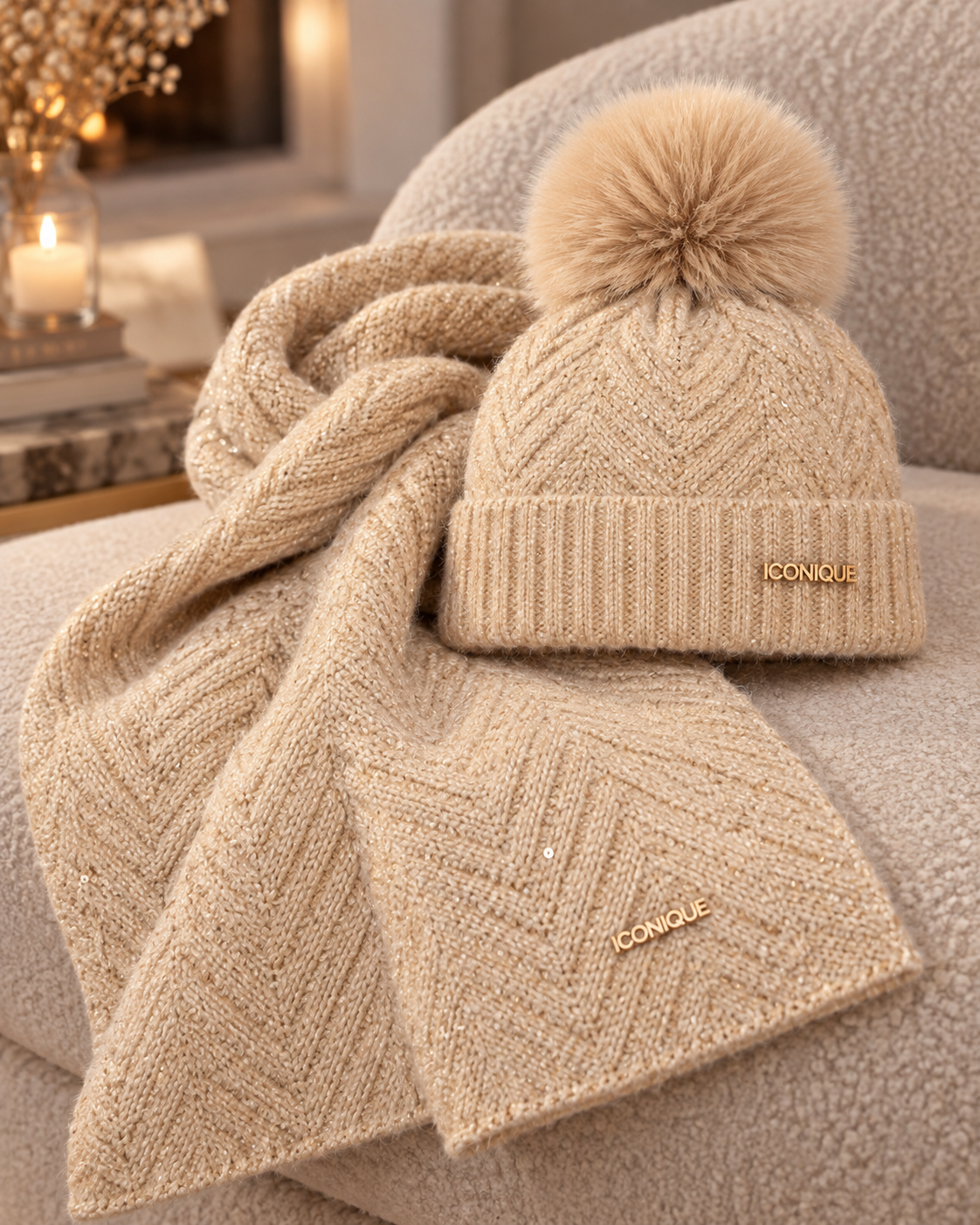 Set Cuffia e Sciarpa in Lurex Oro Iconique