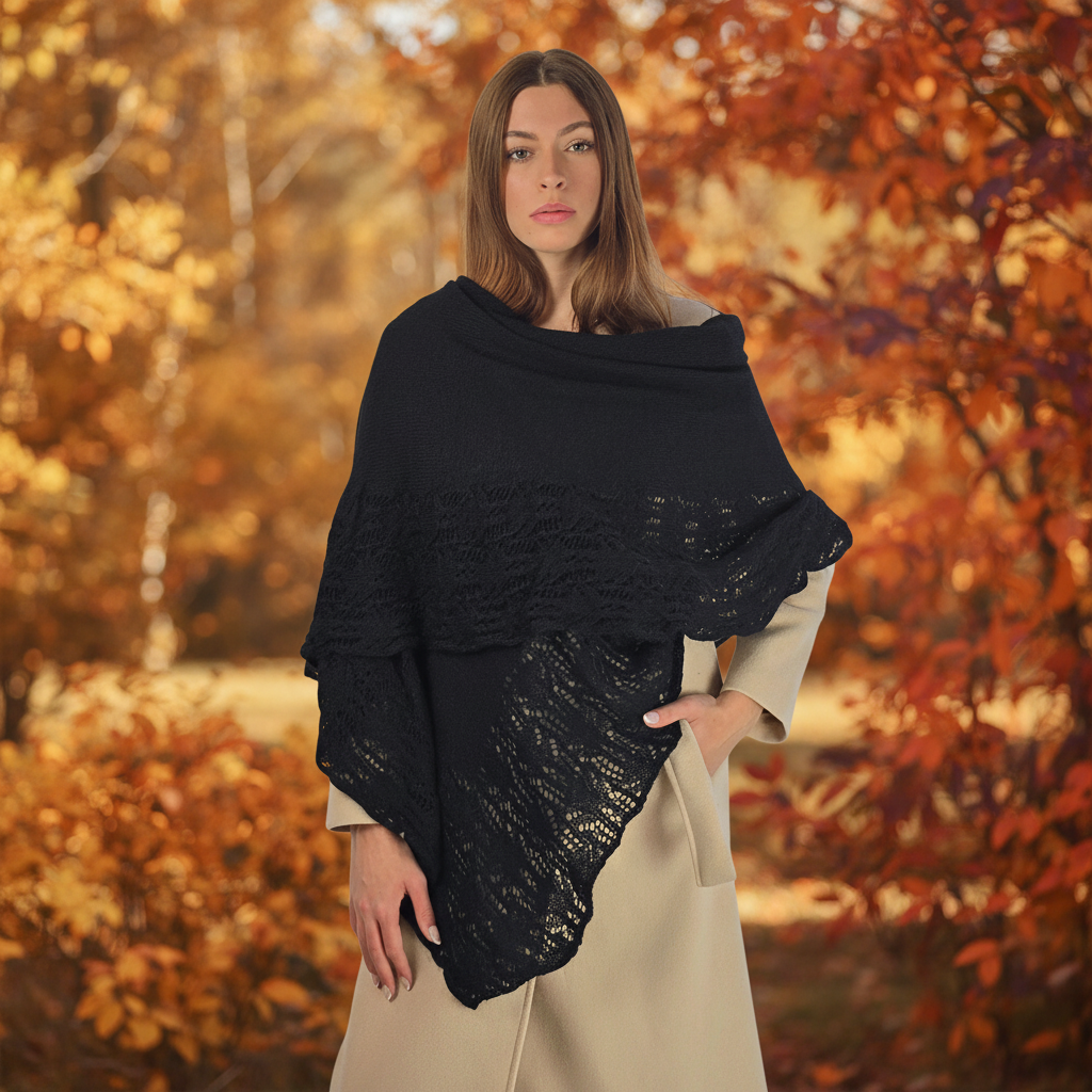 Stola Pizzo Nera Autunno
