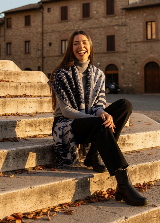 Stola Stelle Righe Navy Scalinata
