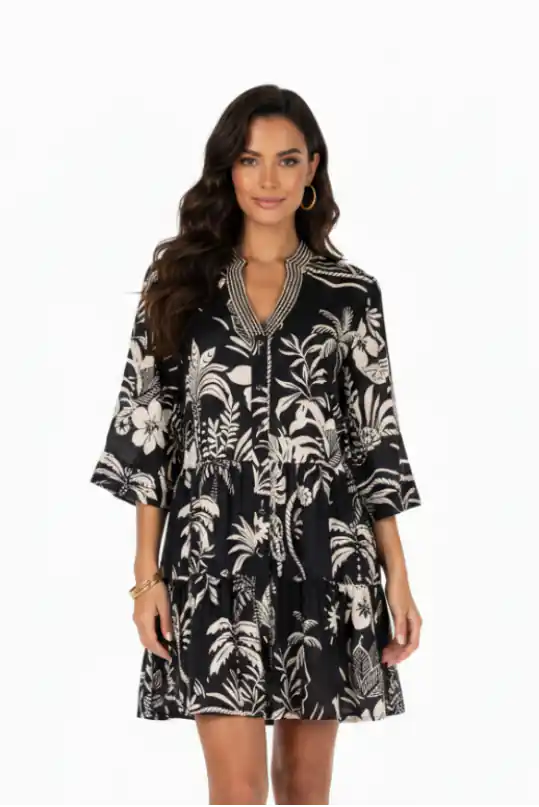 Vestito nero tropicale frontale